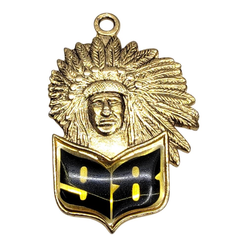 Vintage Jostens 1998 Indian Chief Class Shield Charm Pendant Gold Tone Mascot